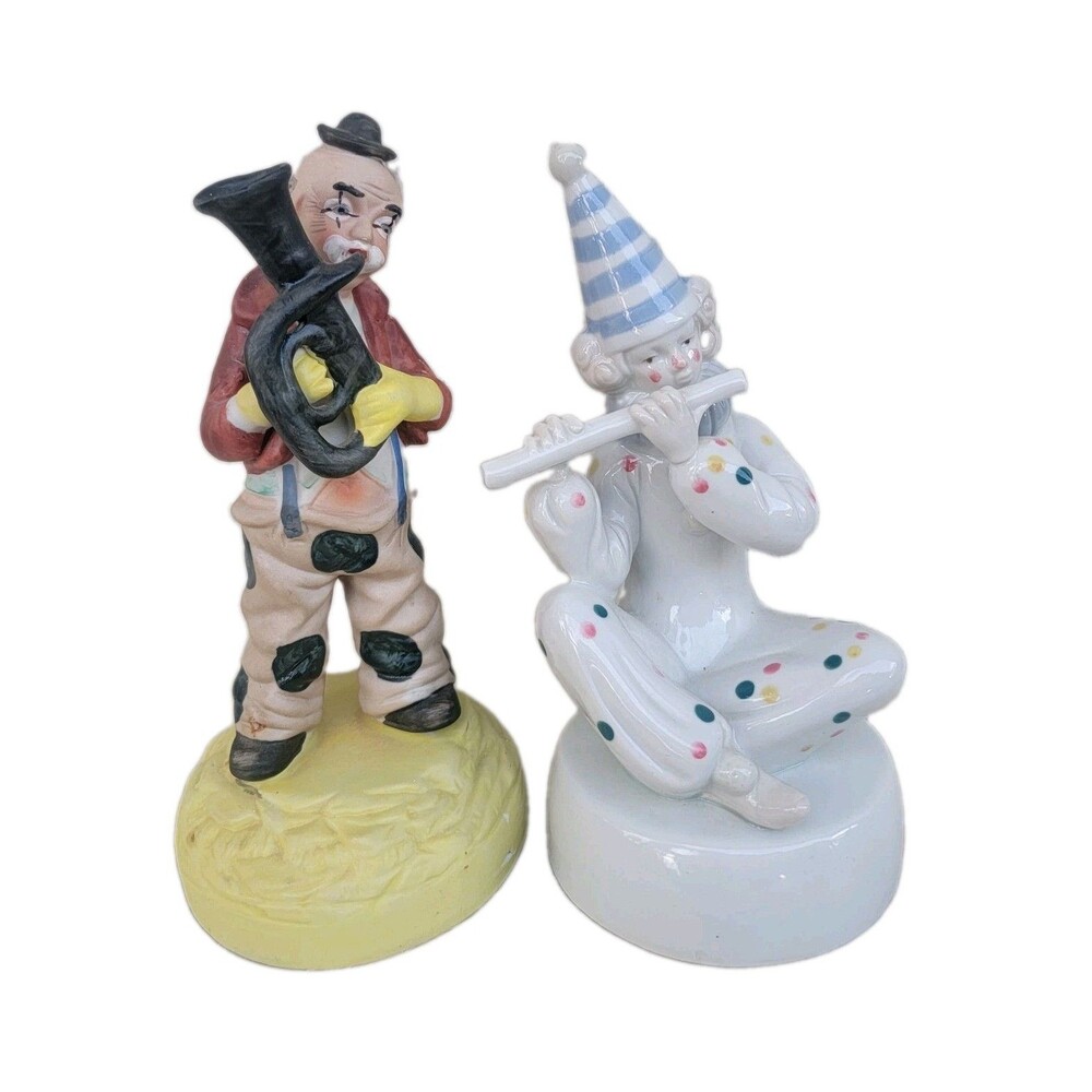 Set Of 2 VTG Ceramic Clown Figurine Music Box  SEND IN THE..